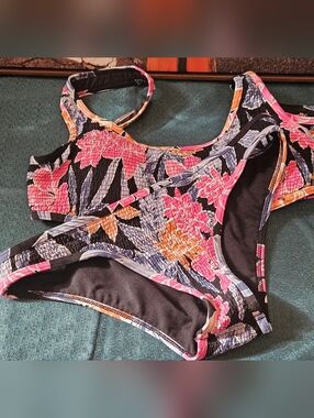 Roxy Floral Bikini Set - Black, Pink, Orange